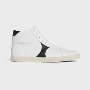 CELINE Triomphe Mid Lace Up Sneaker in Calfskin Leather White Black Sz 42 / 10
